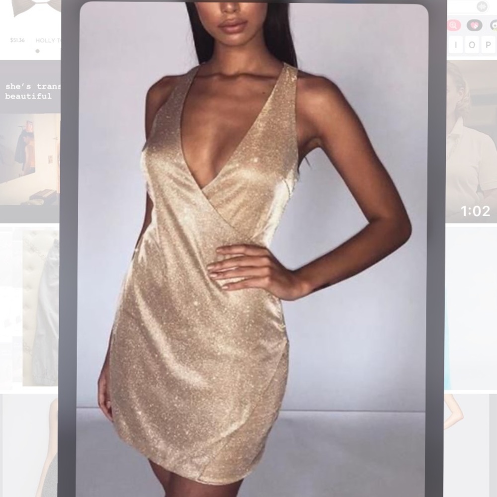 Meshki Two-tone Gold Glitter Wrap Mini Dress